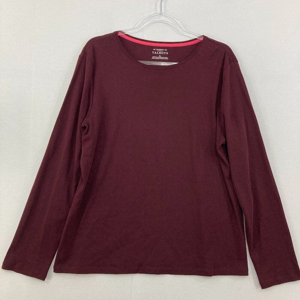 Talbots size XL Burgundy Pima‎ Cotton Stretch Long Sleeve Blouse Comfy Casual